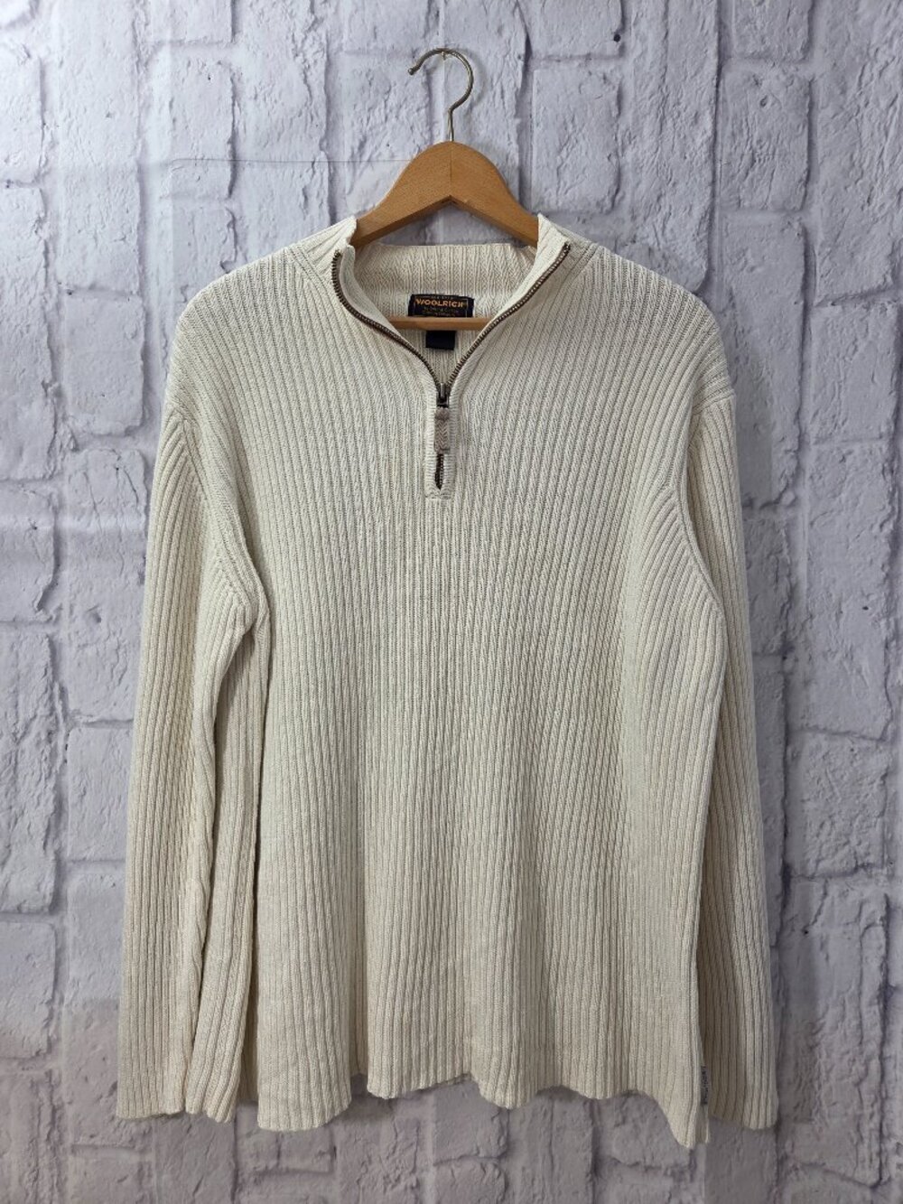 Vintage Woolrich XXl Ramie Cotton Blend Quarter Zip Pullover Stretch Rib (Flaw)